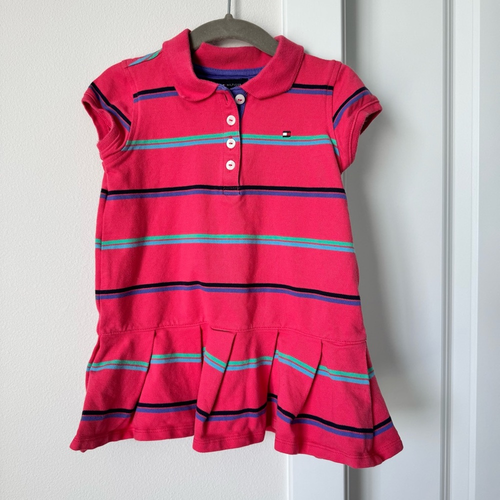 Tommy Hilfiger Girls Dress Size 2T Pink Stripes Polo Tennis Spring Summer Preppy - Picture 1 of 6